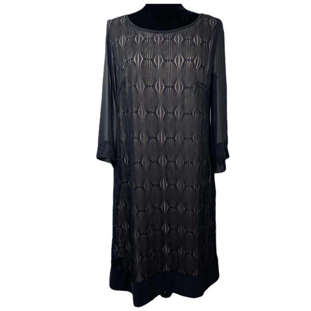 ✅ R&M Richards Black Semi Sheer 3/4 sleeve Dress 14